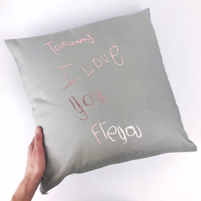 Mummy Pillow - Childrens Drawing Gift Mothers Day & Me Personalised Rose Gold Cushion - image 1