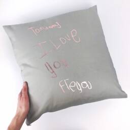 Mummy Pillow - Childrens Drawing Gift Mothers Day & Me Personalised Rose Gold Cushion