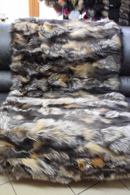Real Fox Fur Blanket Throw Silver Gold Black Color, Home Warmer - image 1