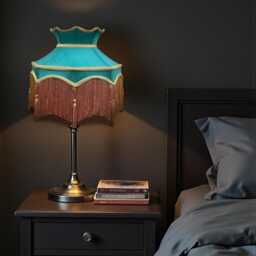Handmade Downton Abbey Teal Blue Fabric Lampshade Gold Fringe, Braid & Tassels, Bespoke British Made - thumbnail 3