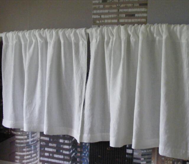 White Linen Cafe Curtain Softened Window Valance - image 1