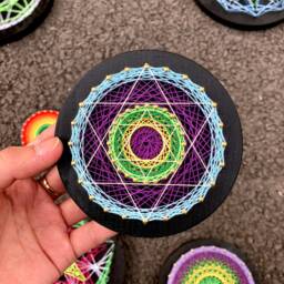 Uv Psychedelic Tiny Hexagram Mandala String Art, 10.5cm/4 Inches, Handmade Wall Art, 3D, Black Light, Home Decor, Wall Hanging, Yoga, Thread&nails - thumbnail 1