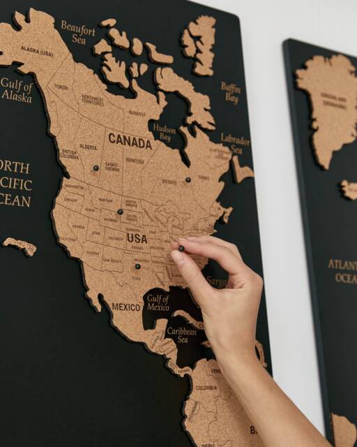 Push Pin Wood World Map 3 Piece Wall Art Set - Perfect Hanging 5Th Anniversary Gift Wooden Apartment Decor Travel - image 1