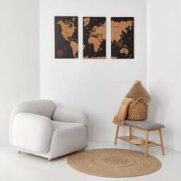 Push Pin Wood World Map 3 Piece Wall Art Set - Perfect Hanging 5Th Anniversary Gift Wooden Apartment Decor Travel - thumbnail 2