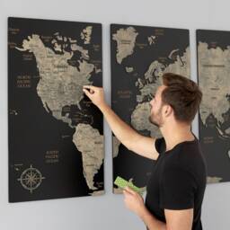 Push Pin Wood World Map 3 Piece Wall Art Set - Perfect Hanging 5Th Anniversary Gift Wooden Apartment Decor Travel - thumbnail 3