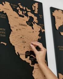 Push Pin Wood World Map 3 Piece Wall Art Set - Perfect Hanging 5Th Anniversary Gift Wooden Apartment Decor Travel - thumbnail 1