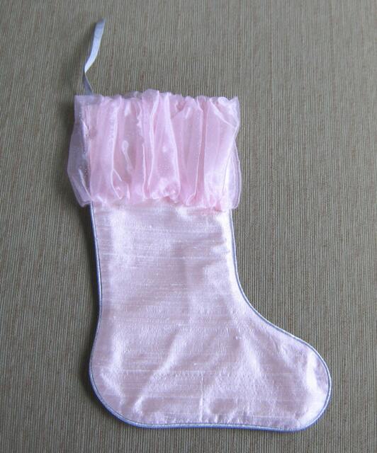 "Shell Pink Silk Shantung Christmas Stocking-""Anna" - image 1