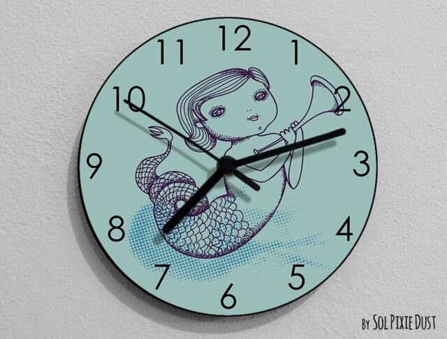 Mermaid Wall Clock 1 - Sea Life Kids Nursery Room, Teens Baby Room - image 1