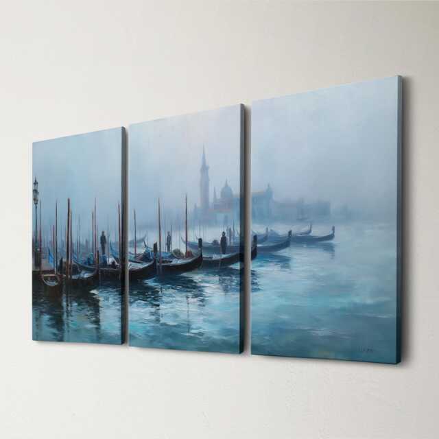 Venice Gondola Canal 3 Panel Split Canvas Wall Art Piazza San Marco Oil Painting Framed Home Decor European Italy Travel Gift - image 1