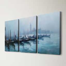 Venice Gondola Canal 3 Panel Split Canvas Wall Art Piazza San Marco Oil Painting Framed Home Decor European Italy Travel Gift - thumbnail 1