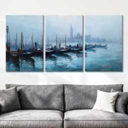 Venice Gondola Canal 3 Panel Split Canvas Wall Art Piazza San Marco Oil Painting Framed Home Decor European Italy Travel Gift - thumbnail 2