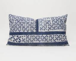 Hmong Indigo Batik Pillow, Hill Tribe Rustic Cushion - 24x13