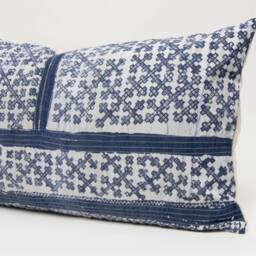 Hmong Indigo Batik Pillow, Hill Tribe Rustic Cushion - 24x13 - thumbnail 3