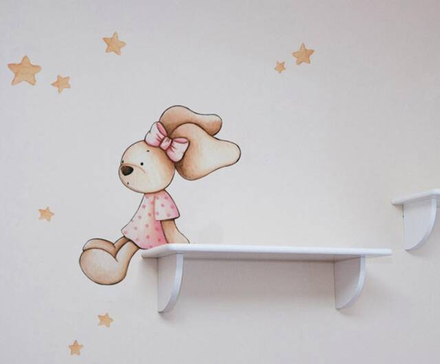 Bunny Sitting On Bookshelf Wall Decal. Nursery Sticker. Rabbit Wall Decal, Rabbit, Sticker Decor, Art - image 1