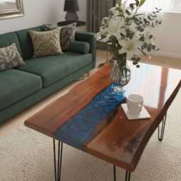 Blue Epoxy River Dining Table Live Edge Reclaimed Wood Resin Art - thumbnail 2