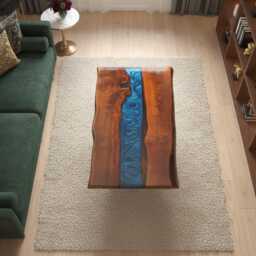 Blue Epoxy River Dining Table Live Edge Reclaimed Wood Resin Art - thumbnail 3