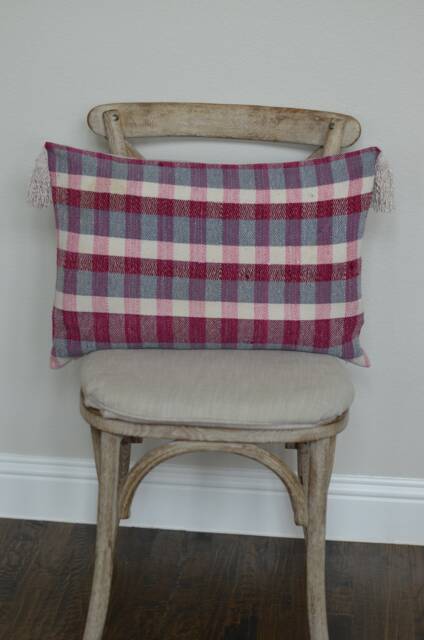 17x24 The Widow's Mite Project Spring Collection Pink & Grey Plaid Tasseled Lumbar Pillow Cover - image 1