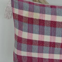 17x24 The Widow's Mite Project Spring Collection Pink & Grey Plaid Tasseled Lumbar Pillow Cover - thumbnail 2