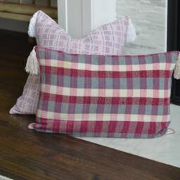 17x24 The Widow's Mite Project Spring Collection Pink & Grey Plaid Tasseled Lumbar Pillow Cover - thumbnail 4