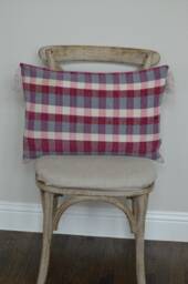 17x24 The Widow's Mite Project Spring Collection Pink & Grey Plaid Tasseled Lumbar Pillow Cover - thumbnail 1