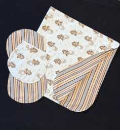 Teddy Bear Plaid Hemstitch Receiving Blanket & 2 Burp Cloths, Crochet Flannel, Cream Brown, Balloon, Baby Gift