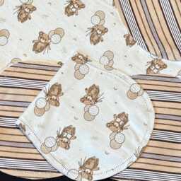Teddy Bear Plaid Hemstitch Receiving Blanket & 2 Burp Cloths, Crochet Flannel, Cream Brown, Balloon, Baby Gift - thumbnail 2