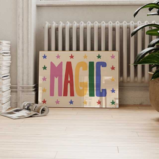 Colourful Nursery Wall Art, Kids Room Print, Horizontal Children's Magic Stars Girls Art - image 1