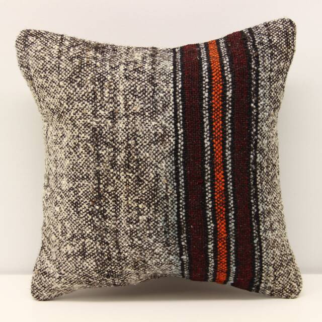Handmade Turkish Kilim Pillow Cover 12x12, Wool Cotton Chevron Design - image 1
