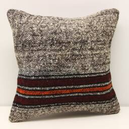 Handmade Turkish Kilim Pillow Cover 12x12, Wool Cotton Chevron Design - thumbnail 2