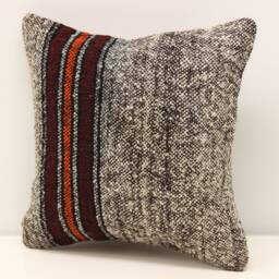 Handmade Turkish Kilim Pillow Cover 12x12, Wool Cotton Chevron Design - thumbnail 3
