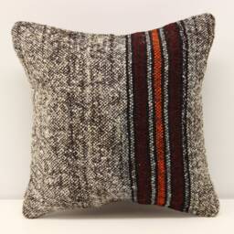 Handmade Turkish Kilim Pillow Cover 12x12, Wool Cotton Chevron Design