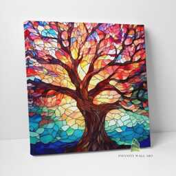 Tree Of Life Stained Glass Canvas Art Wall Print Picture Fashion Framed Home Decor -E711 - thumbnail 2