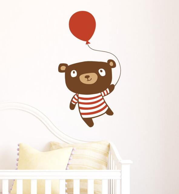 A Happy Bear With Balloon Wall Sticker Decal - Nursery Stickers, Animal Decals, Home Decor, Baby Room, Art, Girl, Boy