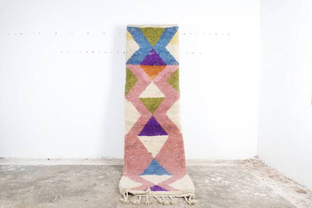 Geometric Colorful Wool Runner Rug Moroccan Berber Hallway Rug - image 1
