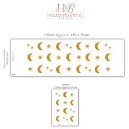 Gold Moon & Stars Wall Stickers Celestial Nursery Decor Decals Star Kids Bedroom - thumbnail 3