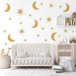 Gold Moon & Stars Wall Stickers Celestial Nursery Decor Decals Star Kids Bedroom - thumbnail 2