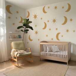 Gold Moon & Stars Wall Stickers Celestial Nursery Decor Decals Star Kids Bedroom - thumbnail 1