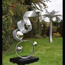 Modern Metal Garden Sculpture With Polished Spheres - Contemporary Outdoor Art For Luxury Gardens - thumbnail 4