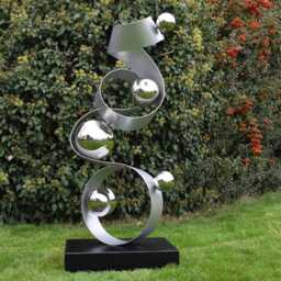 Modern Metal Garden Sculpture With Polished Spheres - Contemporary Outdoor Art For Luxury Gardens