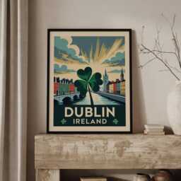 Dublin Travel Wall Art, Shamrock Poster, Vintage St. Patryk's Day Gift - thumbnail 2