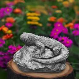 Gothic Lizard Statue Concrete Reptile Sculpture Outdoor On Rock Ornament Reptile Lover Gift Handmade Decoration Yard Art - thumbnail 4