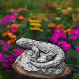 Gothic Lizard Statue Concrete Reptile Sculpture Outdoor On Rock Ornament Reptile Lover Gift Handmade Decoration Yard Art - thumbnail 1