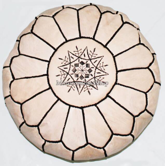 "Handmade Leather Moroccan Pouf Unstuffed Ottoman Footstool - 20""x12" - image 1