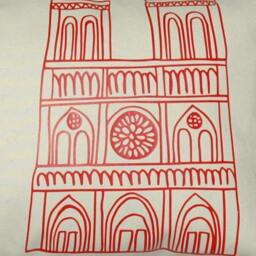 Paris Notre Dame Cathedral Pillow Cover, Poppy Red Applique On Off French White Cotton Canvas - More Sizes Avalaible - thumbnail 3