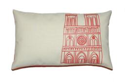Paris Notre Dame Cathedral Pillow Cover, Poppy Red Applique On Off French White Cotton Canvas - More Sizes Avalaible - thumbnail 1