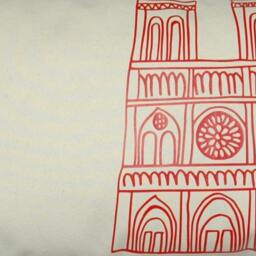 Paris Notre Dame Cathedral Pillow Cover, Poppy Red Applique On Off French White Cotton Canvas - More Sizes Avalaible - thumbnail 2