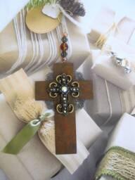 Handmade Metal Cross Christmas Ornament Rustic Holiday Decor