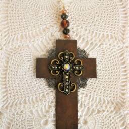 Handmade Metal Cross Christmas Ornament Rustic Holiday Decor - thumbnail 2