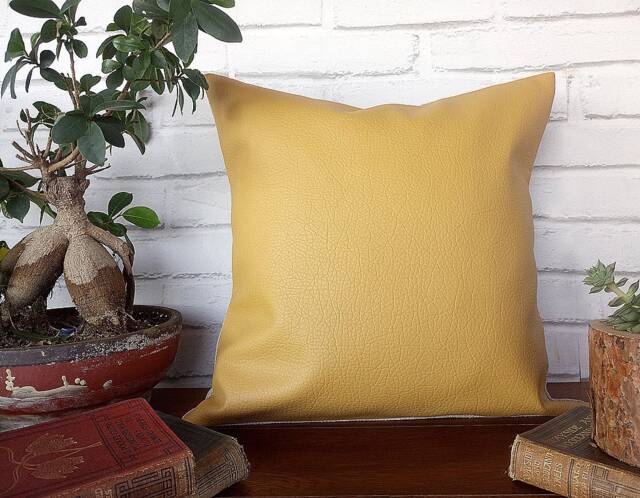 Mustard Faux Leather Pillow Cover Modern Scandinavian Decor - image 1