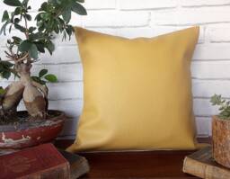 Mustard Faux Leather Pillow Cover Modern Scandinavian Decor - thumbnail 1